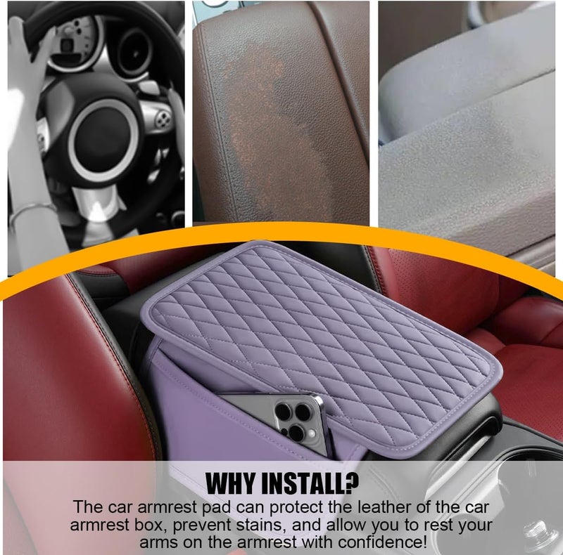 Mandark Car Center Console Cover, Microfiber Leather Vehicle Armrest Protector Cushion with 2 Storage Bags, Auto Interior Arm Rest Seat Box Pad Accessories, Universal for SUV, Sedan, Truck (Purple) - Image 3